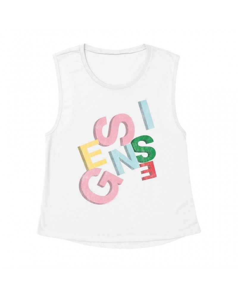 Genesis Ladies' Muscle Tank Top | Sketch Pastel Letting Distressed Shirt $10.54 Shirts