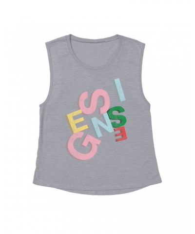 Genesis Ladies' Muscle Tank Top | Sketch Pastel Letting Distressed Shirt $10.54 Shirts