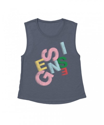 Genesis Ladies' Muscle Tank Top | Sketch Pastel Letting Distressed Shirt $10.54 Shirts