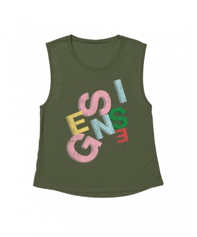 Genesis Ladies' Muscle Tank Top | Sketch Pastel Letting Distressed Shirt $10.54 Shirts