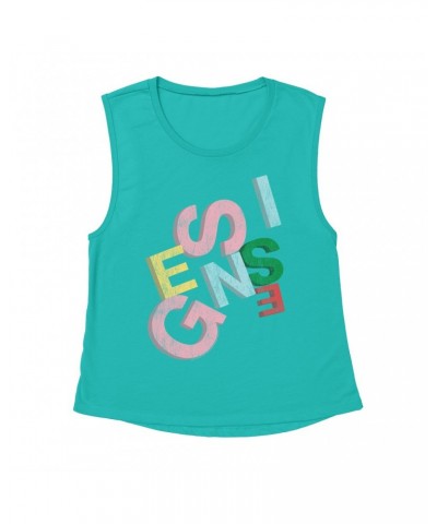 Genesis Ladies' Muscle Tank Top | Sketch Pastel Letting Distressed Shirt $10.54 Shirts