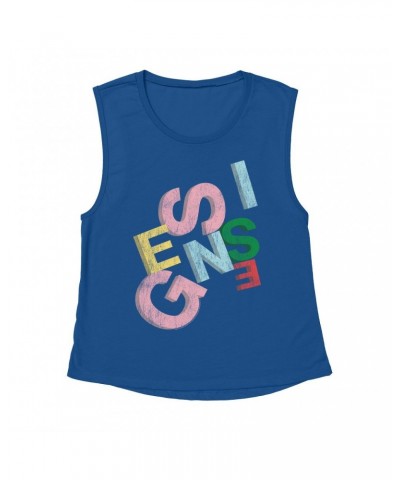 Genesis Ladies' Muscle Tank Top | Sketch Pastel Letting Distressed Shirt $10.54 Shirts