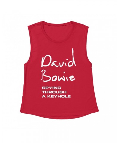 David Bowie Ladies' Muscle Tank Top | Spying Through A Keyhole Logo Shirt $9.89 Shirts