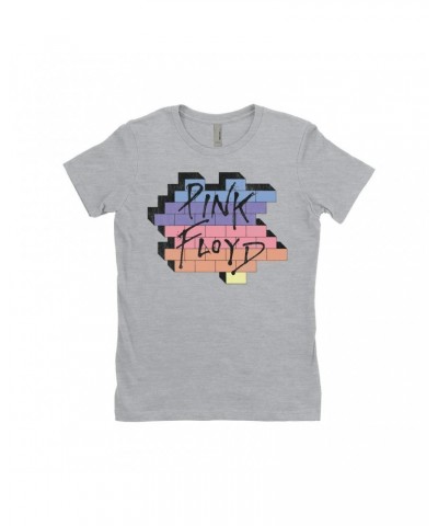 Pink Floyd Ladies' Boyfriend T-Shirt | Another Brick In The Wall Rainbow Ombre Image Distressed Shirt $9.48 Shirts