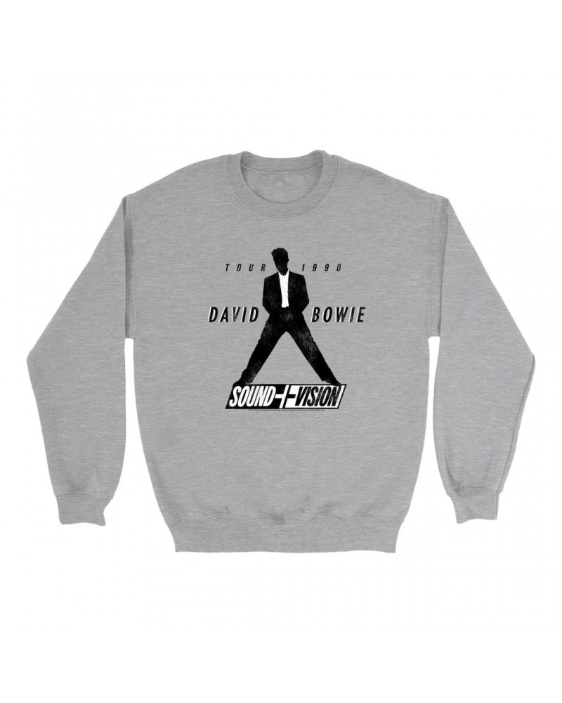 David Bowie Sweatshirt | 1990 Sound + Vision Tour Logo Image Sweatshirt $12.93 Sweatshirts