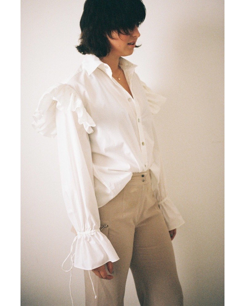 Annie Hamilton Ruffle Shirt // White $58.62 Shirts