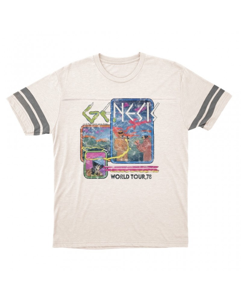 Genesis T-Shirt | And Then There Were Three '78 World Tour Distressed Football Shirt $15.16 Shirts